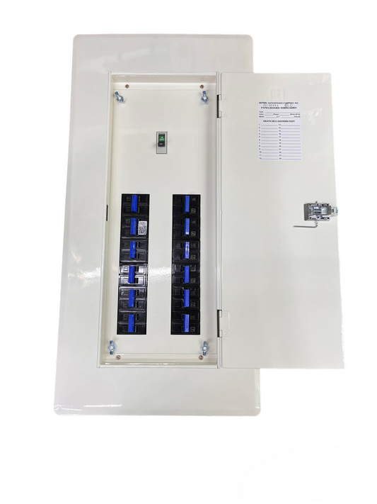 White Koten Panel Board 225A 250SP 2Pole with open door showing dual column breakers