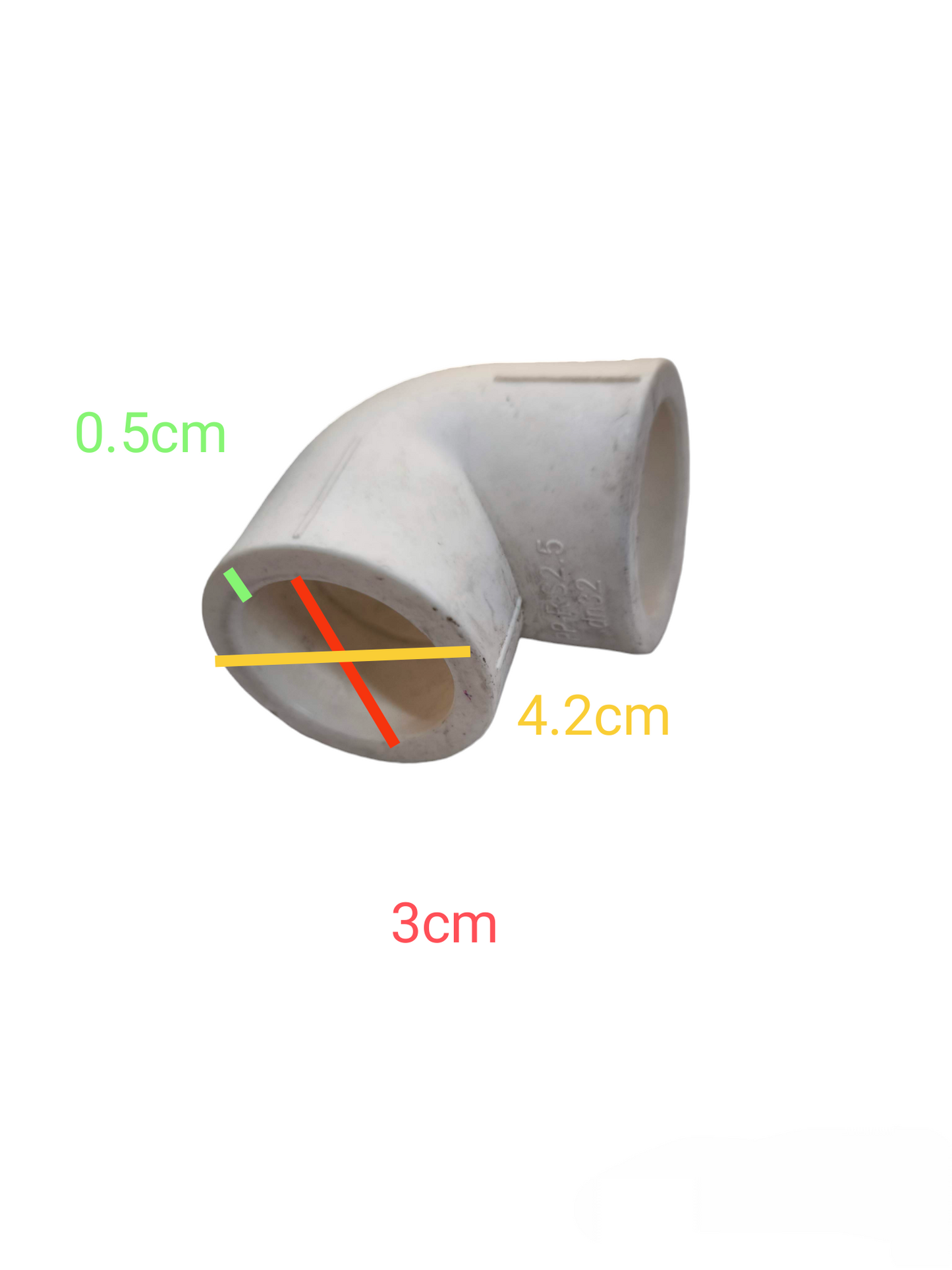 Meco PPR Elbow 90 Degrees pipe fitting with 3 cm length and 4.2 cm diameter in white
