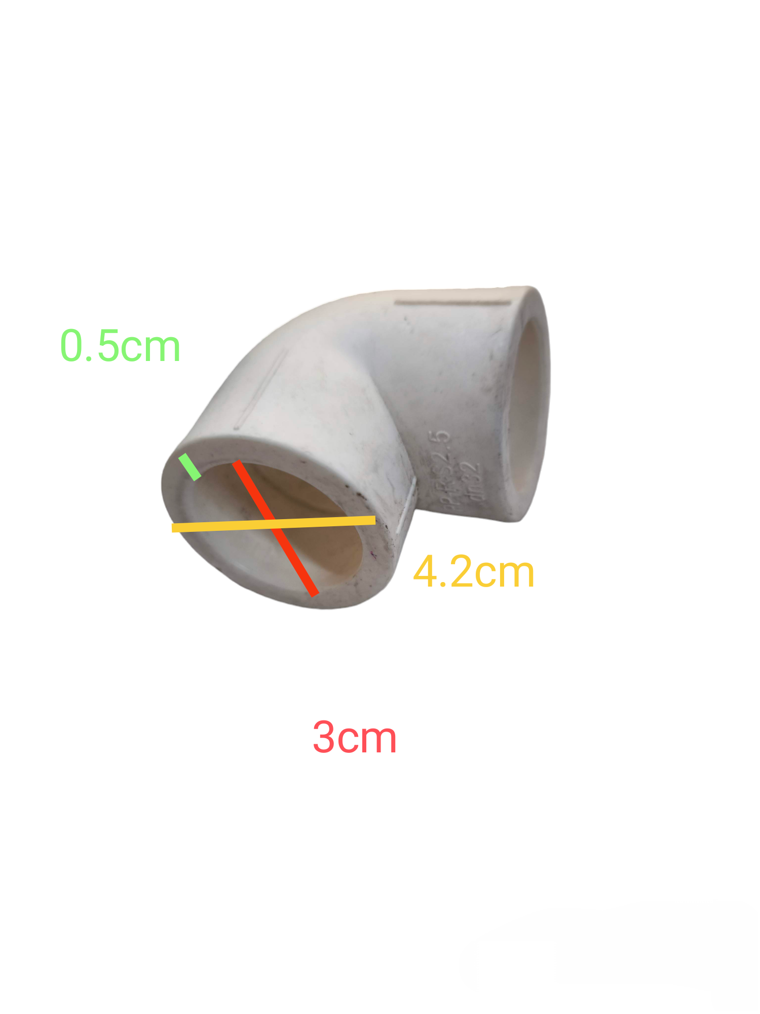 Meco PPR Elbow 90 Degrees pipe fitting with 3 cm length and 4.2 cm diameter in white