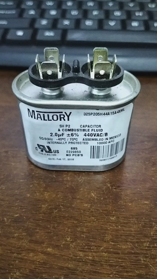 Mallory Oil-Filled Metallized Polypropylene Film Running Capacitor 2UF 440V AC 50/60Hz