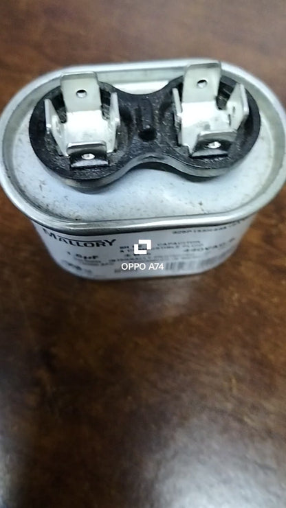 Mallory Oil-Filled Metallized Polypropylene Film Running Capacitor 1.5UF 440V AC 50/60Hz Cylindrical Aluminum Can, With Resin-Sealed Terminals, Assembled in MEXICO