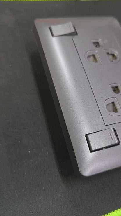 Omni Duplex Universal Outlet with Ground and Individual Switch 16A 250V Graphite Series