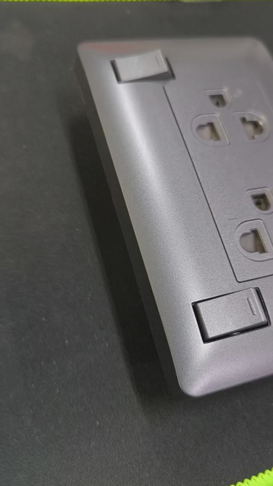 Omni Duplex Universal Outlet with Ground and Individual Switch 16A 250V Graphite Series