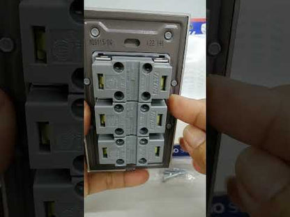 Royu 3 Gang Universal Outlet with Plate Dark Wood Plano Series MDS115/DW