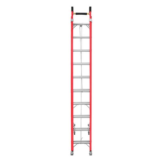 Butterfly red aluminum extendable ladder for electrical work with insulated rails and non slip rungs