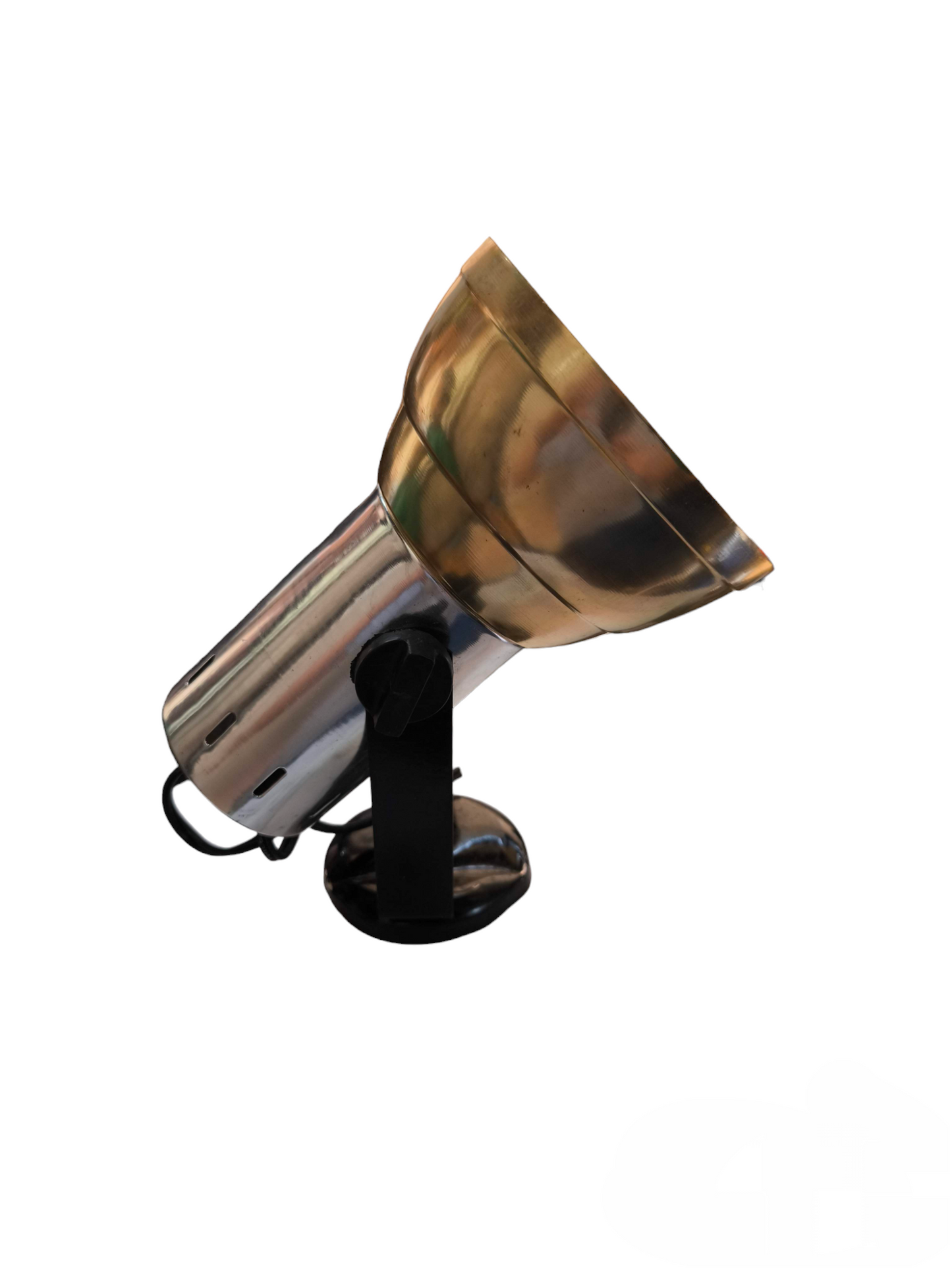 Chrome and brass adjustable mounting 100W spotlight socket for industrial use. Local lighting installation accessory