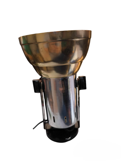 Brushed metal adjustable mount spotlight fixture with exposed wiring 100W spotlight socket for industrial use.