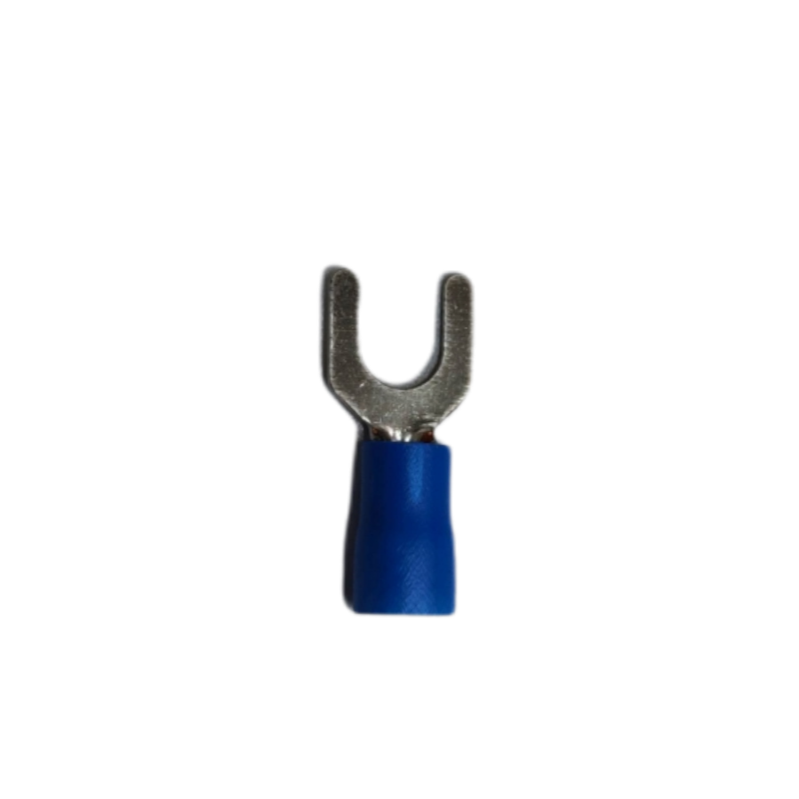 Y type terminal lugs with blue insulation. Single spade fork connector for electrical circuitry made in China