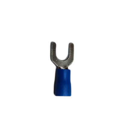 Y type terminal lugs with blue insulation. Single spade fork connector for electrical circuitry made in China