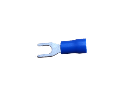China manufactured Y type terminal lugs with blue insulation. Insulated spade connector for electrical circuitry parts
