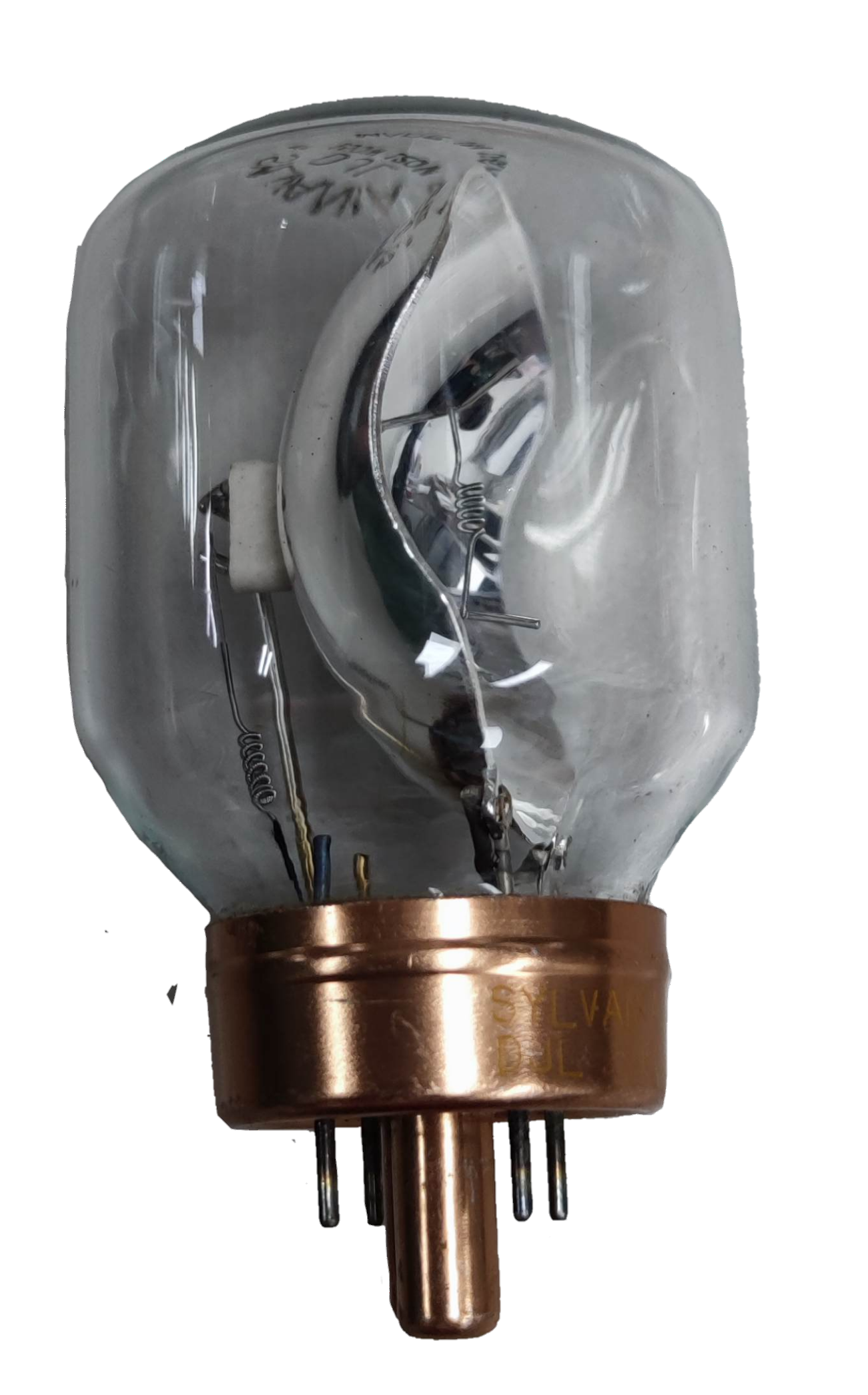 Sylvania 150W 120V Projector Lamp 4 Pins incandescent bulb with a clear glass envelope and copper base