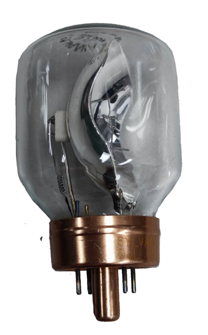 Sylvania 150W 120V Projector Lamp 4 Pins incandescent bulb with a clear glass envelope and copper base