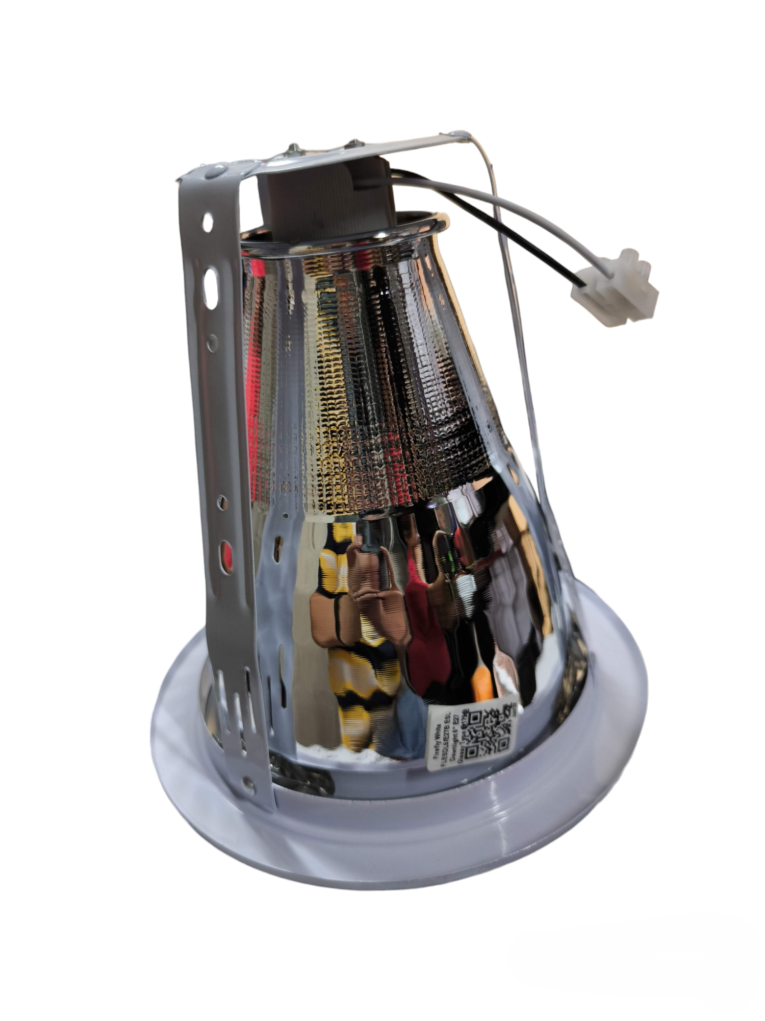 Firefly 6 Inch Downlight Fixture E27 chrome reflective recessed ceiling light housing with mounting bracket and connector