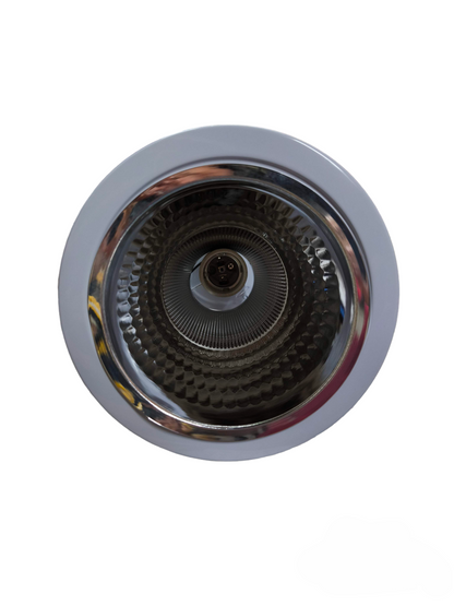 Firefly 6 Inch Downlight Fixture E27 recessed ceiling light with white trim visible E27 socket and textured reflector