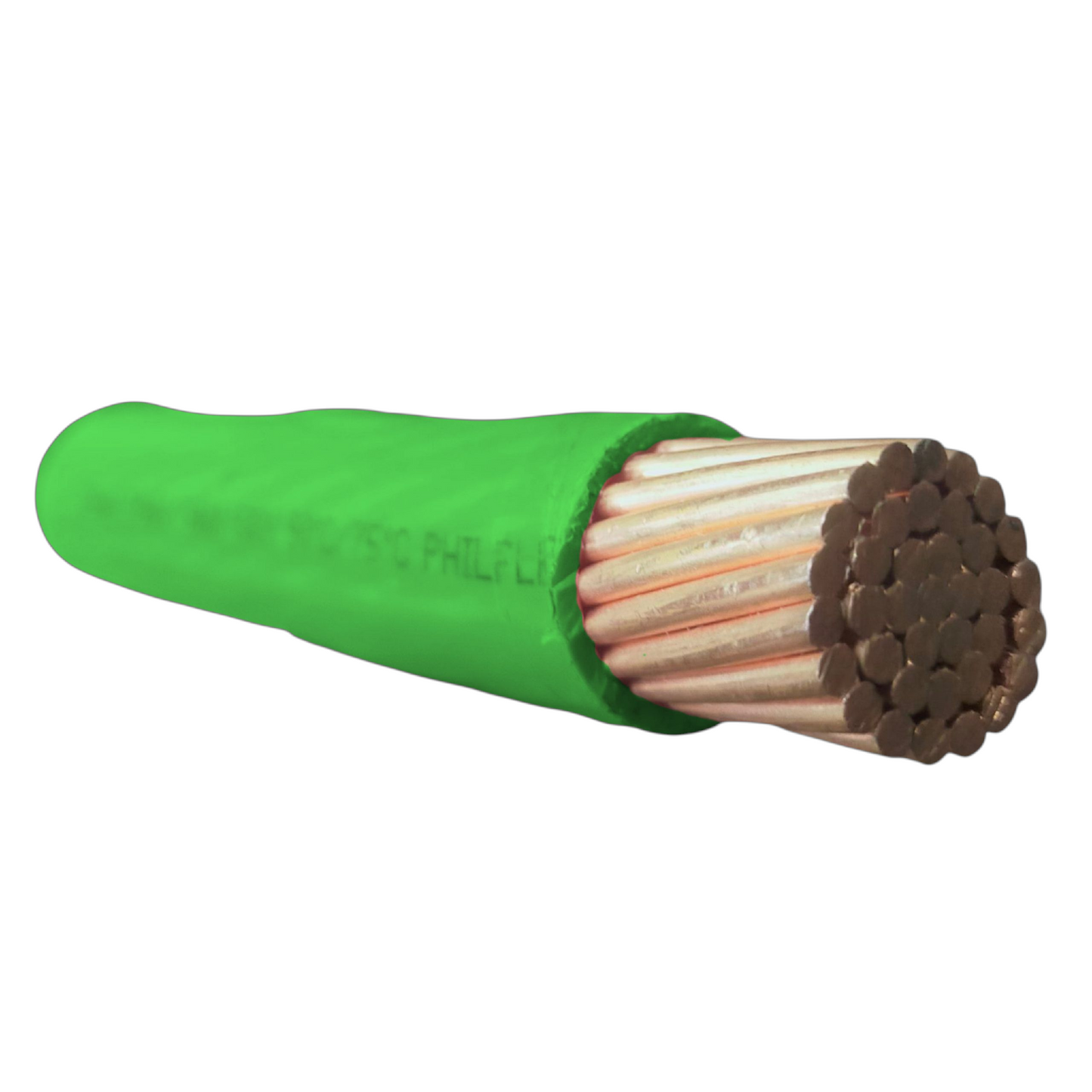 Royu 175mm Stranded 350MCM Green insulated flexible copper cable showing cross section of copper strands