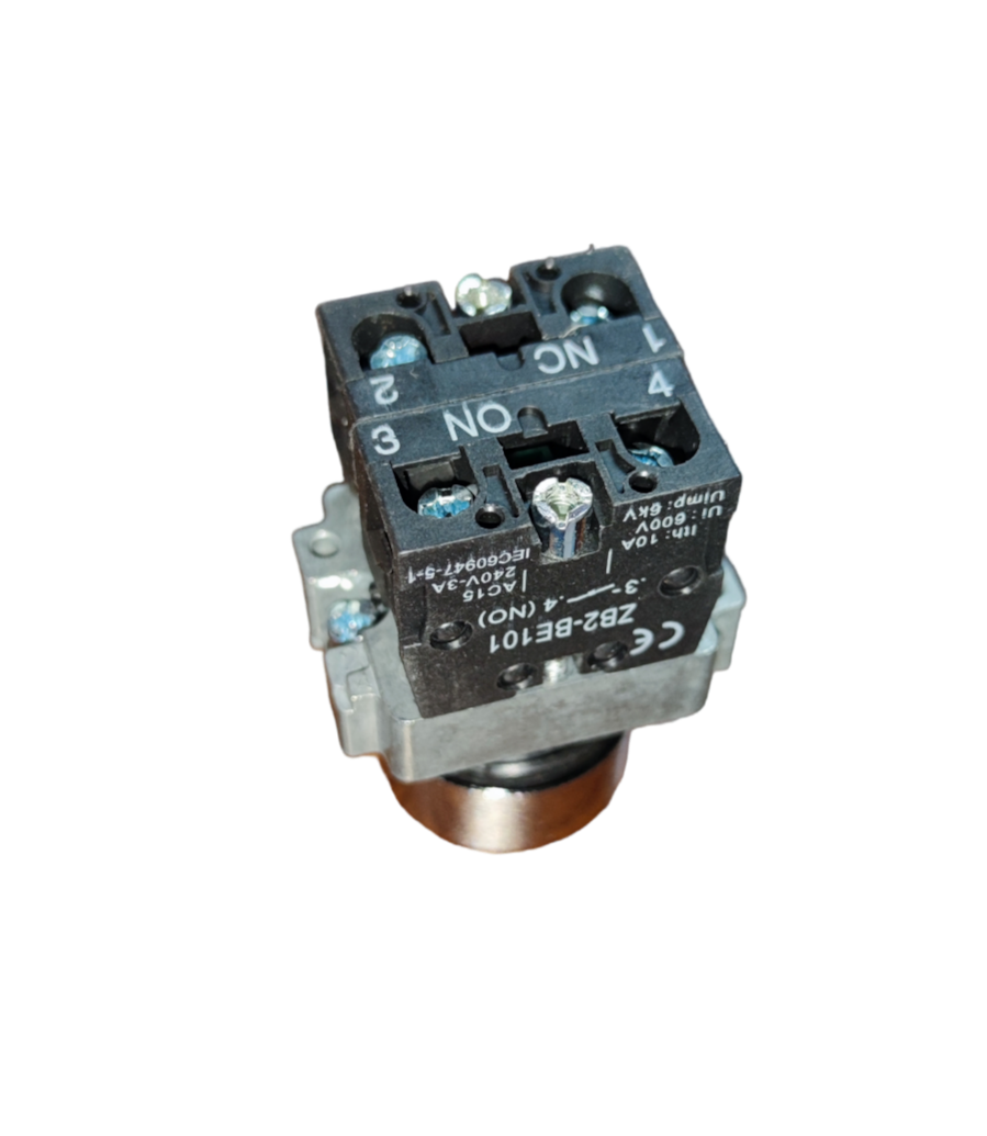 Grippes Push Button Switch 22mm with Metal Head showing electrical contact points and mounting base