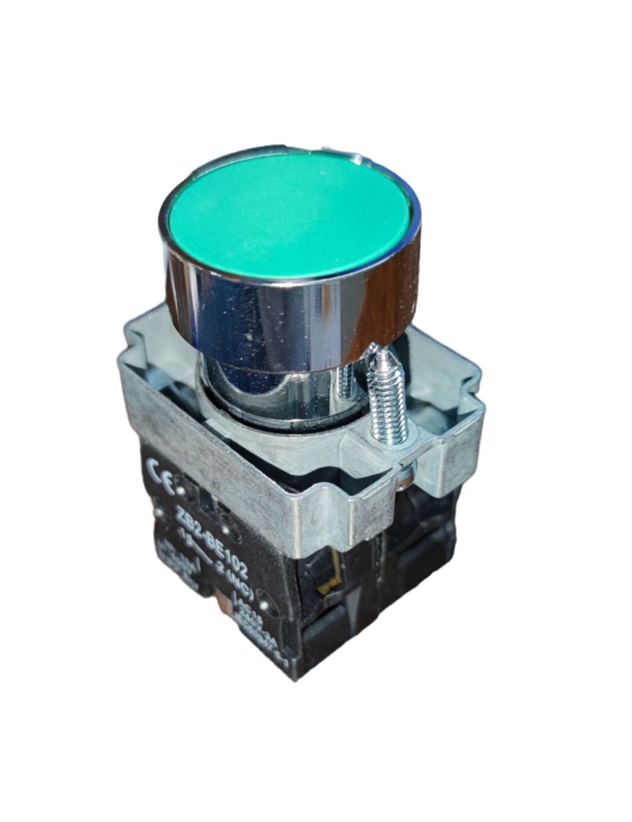 Grippes Push Button Switch 22mm with Metal Head featuring green top and industrial mounting base