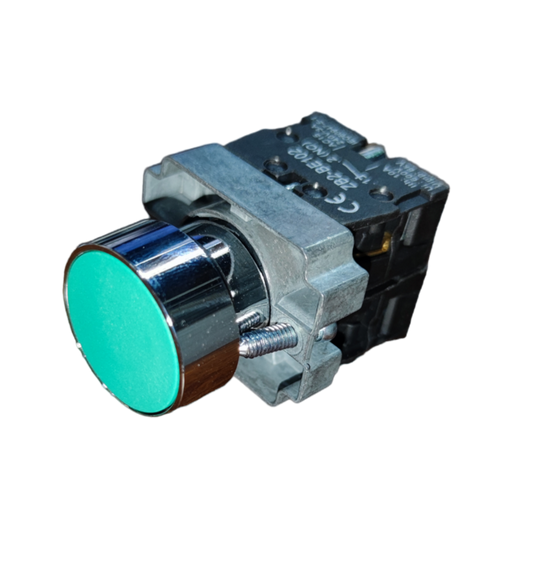 Grippes Push Button Switch 22mm with Metal Head featuring green button and silver chrome finish