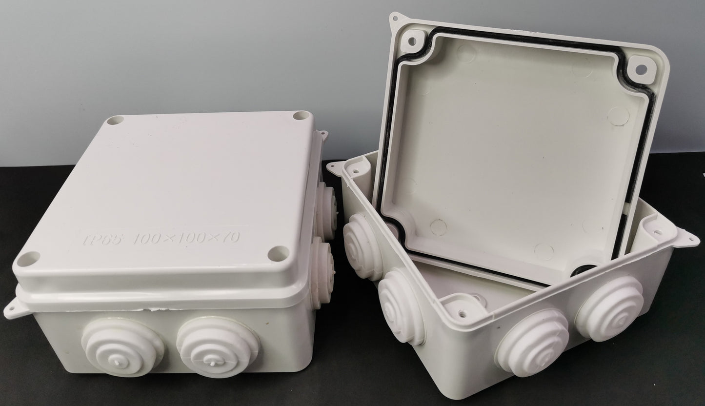 Grippes PVC Box 100x100x70 O Type electrical junction box with multiple conduit entry points in white