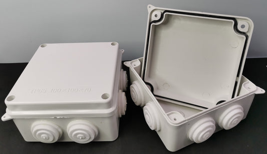 Grippes PVC Box 100x100x70 O Type electrical junction box with multiple conduit entry points in white