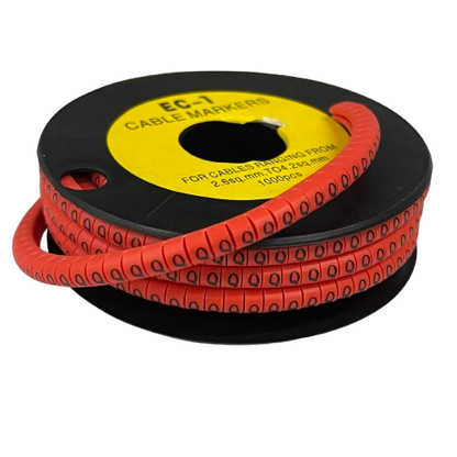 Grippes Q Marker Red 2.6mm to 4.2mm 1000pcs cable management markers on a black spool