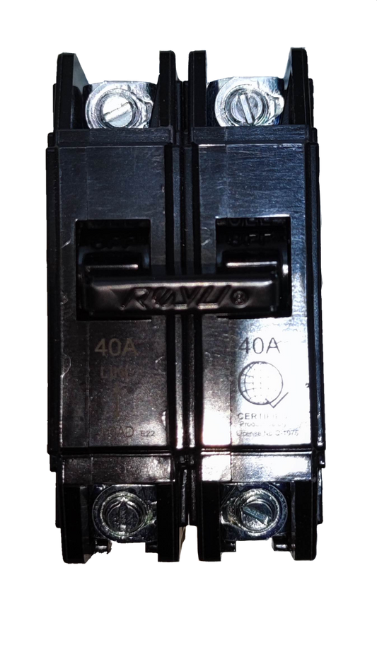 Royu 40A 2 pole circuit breaker black electrical component with silver screws