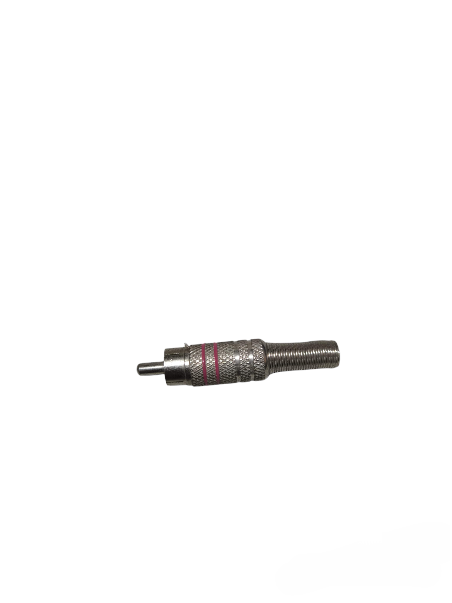 Local vendor RCA Plug Metal 3 Stripe with metal body and knurled grip for electrical circuitry