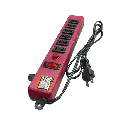 Red 6 gang extension outlet power strip with on off switch and attached black power cord
