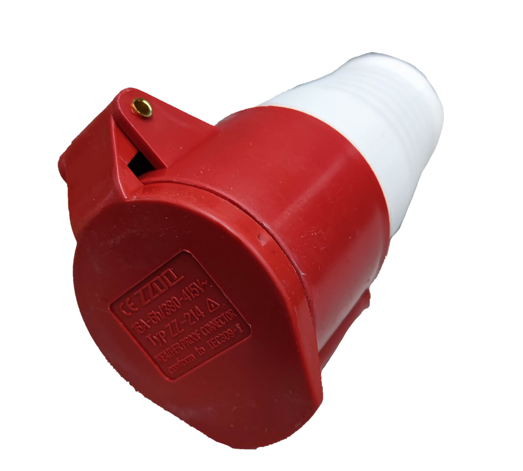 Grippes industrial outlet cord connector 16A in red and white for secure electrical connections