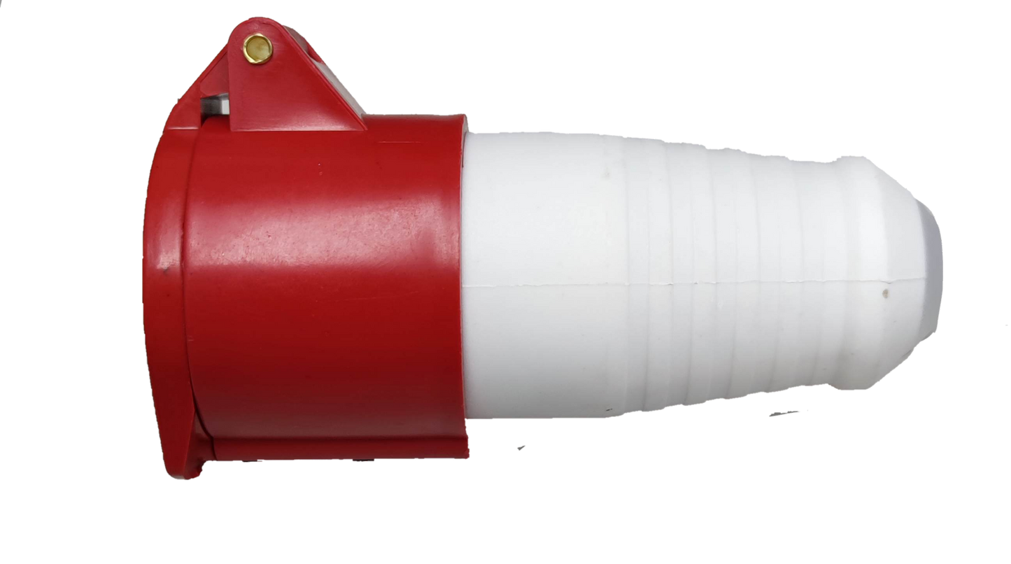 Grippes industrial outlet cord connector 16A in red and white, designed for heavy-duty electrical connections
