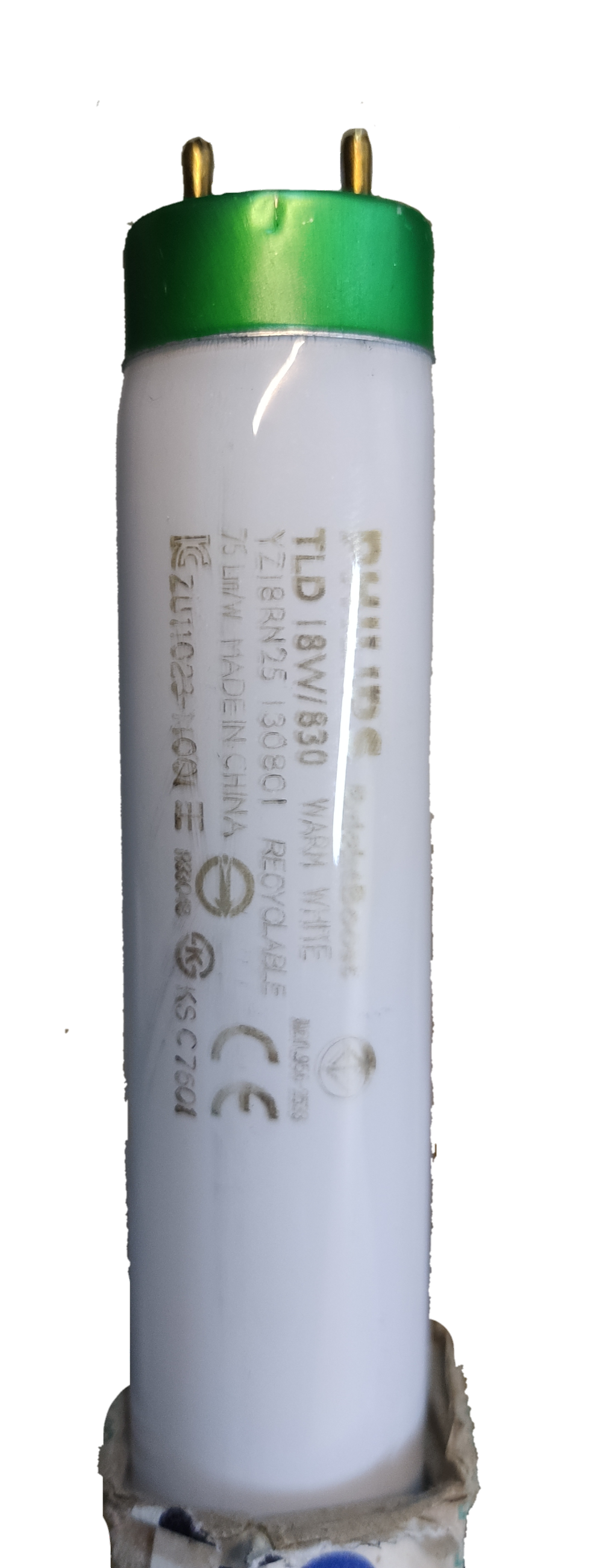 Philips 18W Fluorescent Tube T-8 Warm White with green end cap for efficient lighting