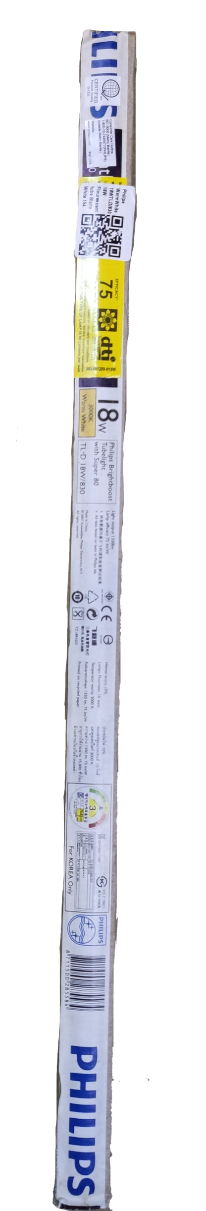 Philips 18W Fluorescent Tube T-8 Warm White packaged tube light for indoor lighting