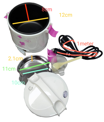 Rice Cooker 1 Liter 12V DC with a measuring cup and spatula, ideal for quick meals