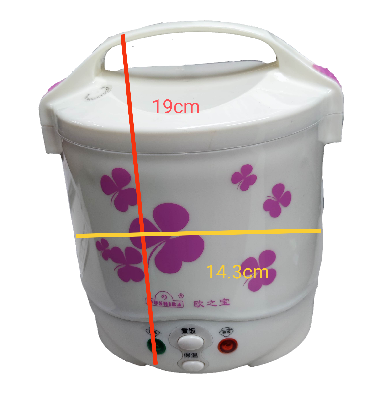 Compact Rice Cooker 1 Liter 12V DC with floral design and easy-to-use buttons for convenient cooking