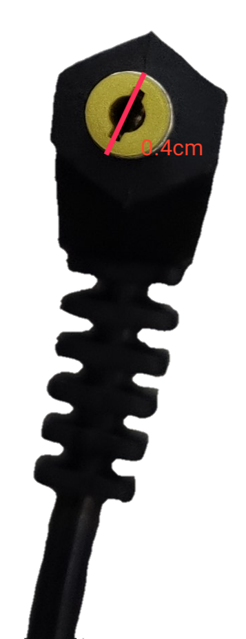 Close-up of a right angle DC power cable connector showcasing its twist design for easy connection