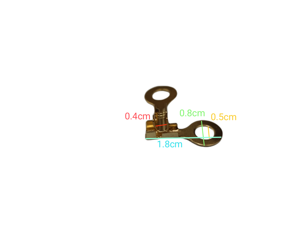 Ring Terminal 5.5mm Hole size Round with gold plating and dimensions shown for electrical connections