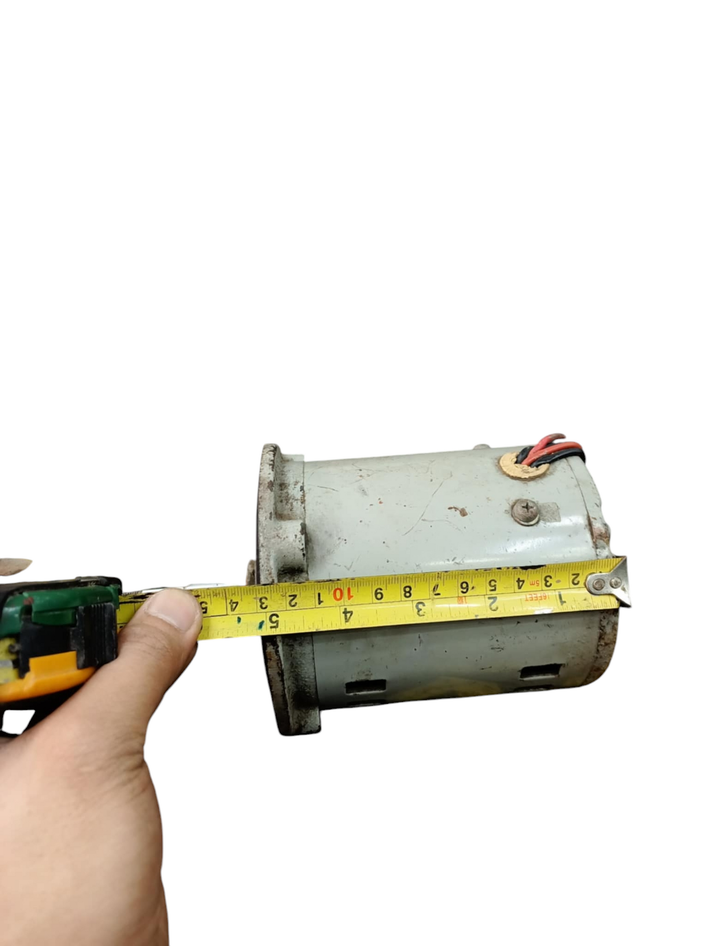 National electrical RMP REFURBISHED Motor being measured with a yellow tape measure for size