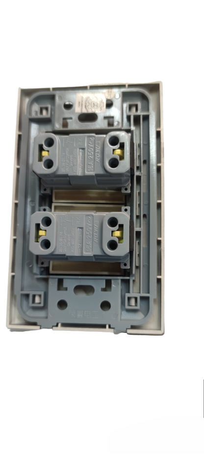 Internal view of Royu Switch Flush 10A 250V Black showing mounting and wiring terminals