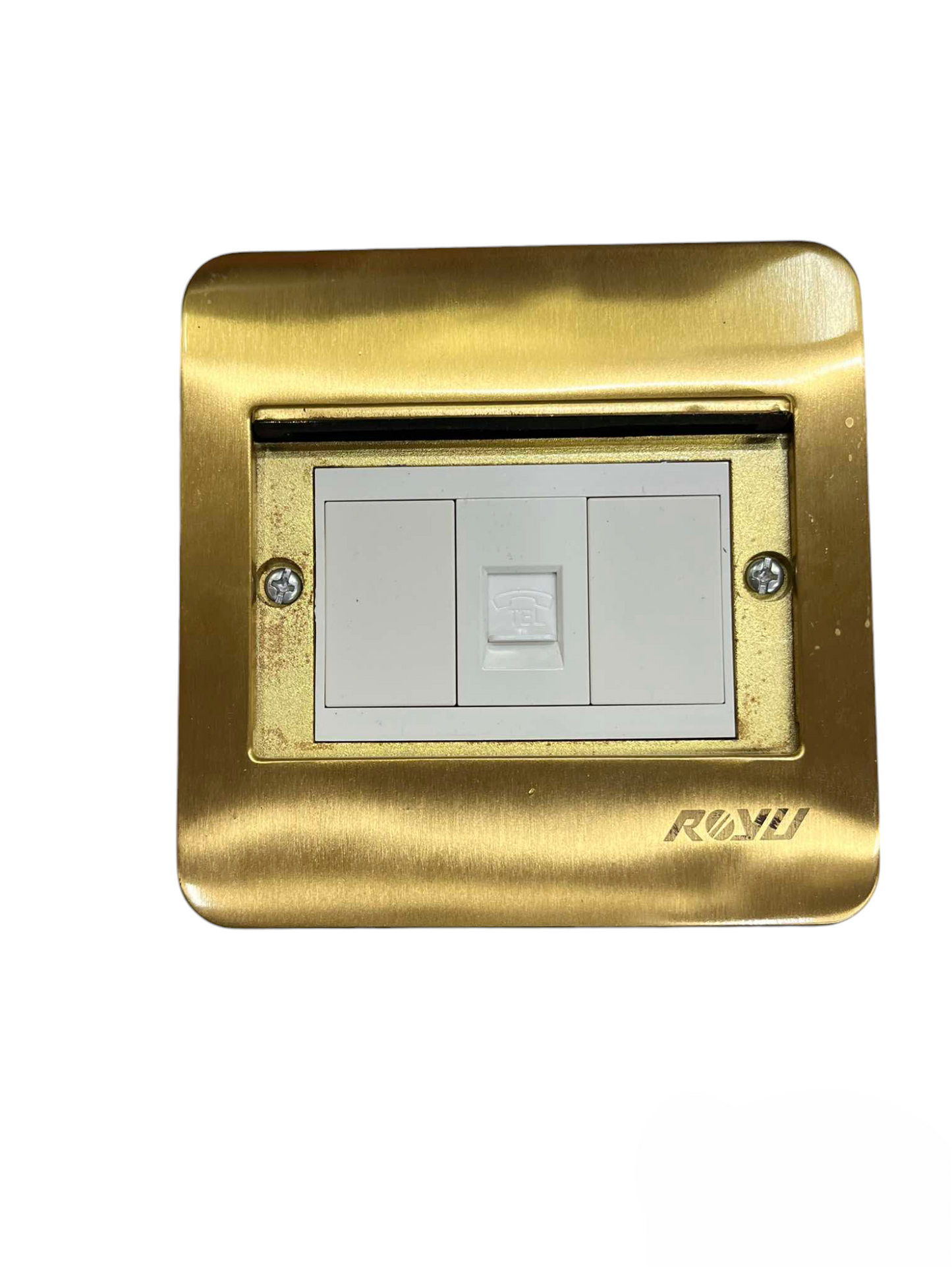 Royu Floor Outlet 1 Gang Telephone Outlet with gold finish and white socket for telephone connection