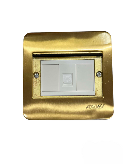 Royu Floor Outlet 1 Gang Telephone Outlet with gold finish and white socket for telephone connection