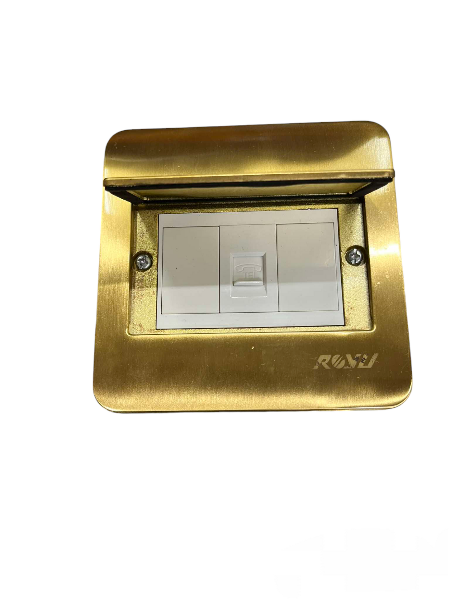 Royu Floor Outlet 1 Gang Telephone Outlet with brass cover and white socket plate