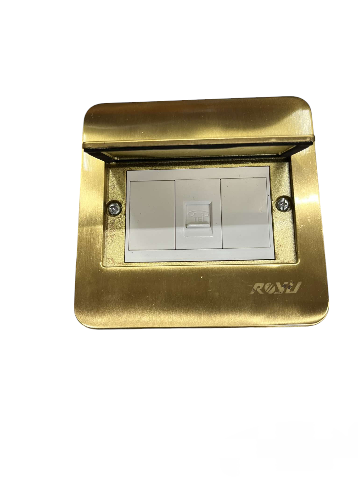 Royu Floor Outlet 1 Gang Telephone Outlet with brass cover and white socket plate