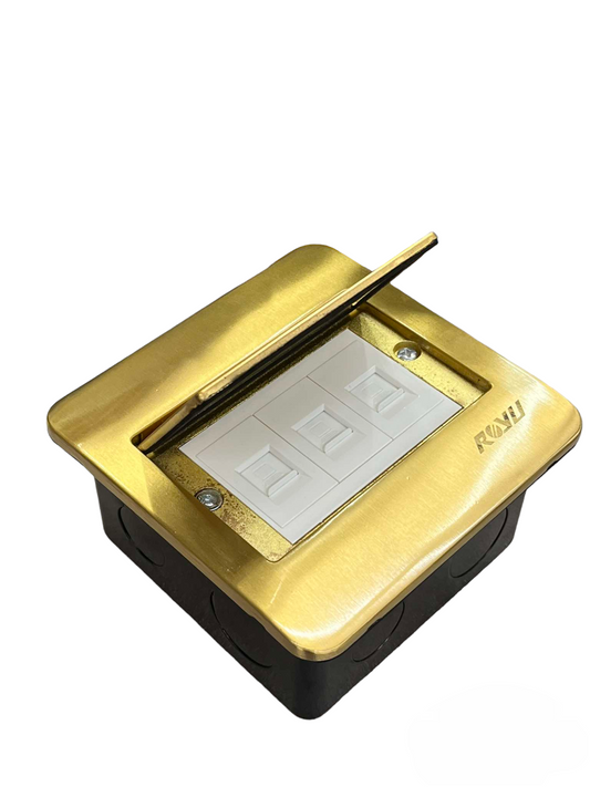 Royu Floor Outlet 3 Gang LAN Outlet with gold cover for power and network connections