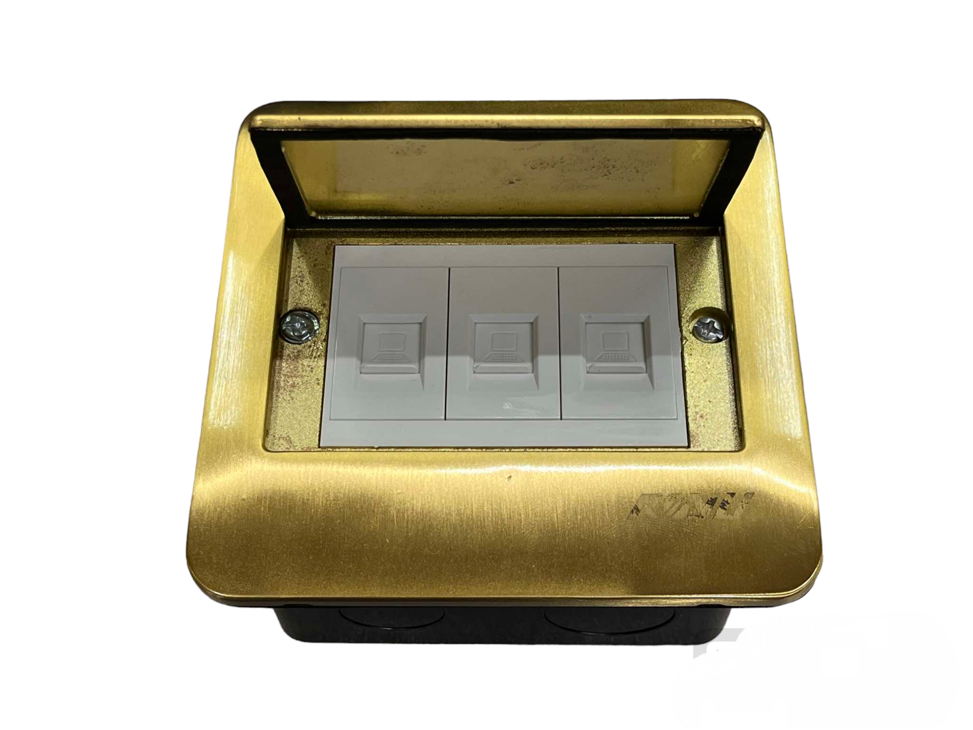 Royu Floor Outlet 3 Gang LAN Outlet with brass cover for durable floor installation