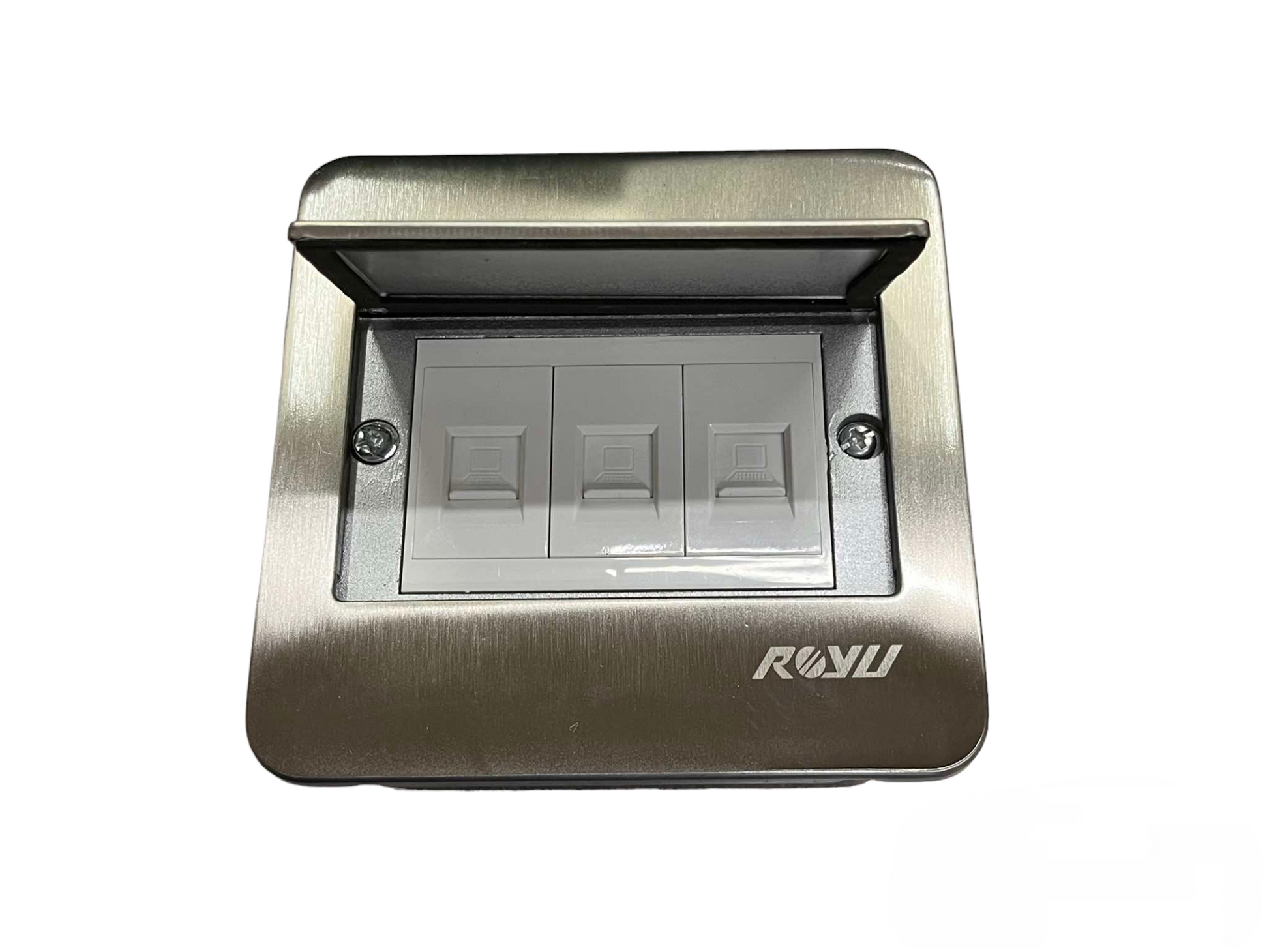 Royu Floor Outlet 3 Gang LAN Outlet with stainless steel cover and three LAN ports