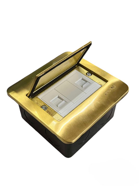 Royu Floor Outlet 2 Gang LAN Outlet with brass cover and dual LAN ports for elegant floor installation