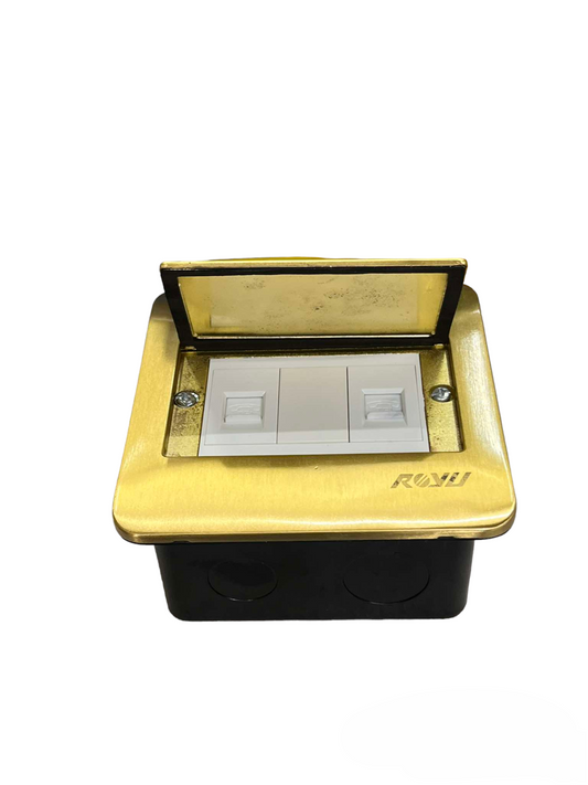 Royu Floor Outlet 2 Gang LAN Outlet with brass cover and dual LAN ports for floor installation