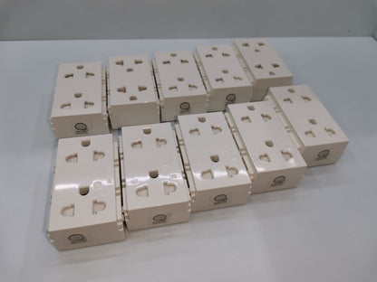 Royu Universal Outlet with Ground RWO11 multiple white electrical power sockets arranged on a surface
