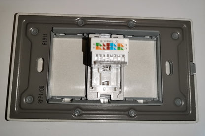 Royu 1 Gang LAN Outlet with Plate Dark Gray rear view showing keystone jack and color coded wiring labels