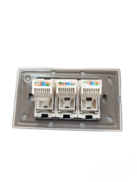 Royu 3 Gang Lan Outlet Dark Gray with three RJ45 Ethernet ports for network connectivity